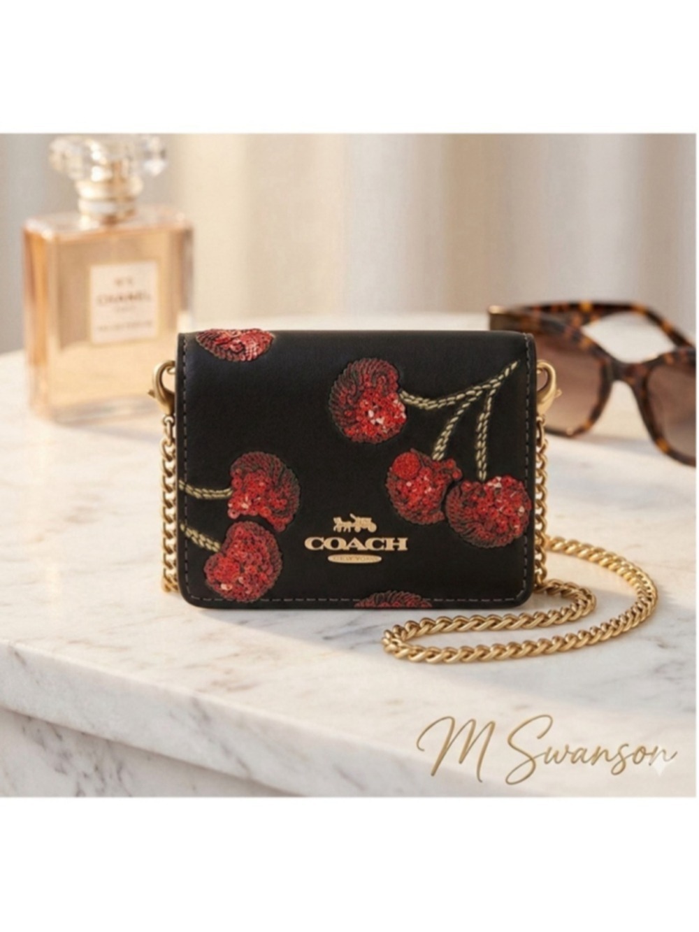 NEW Coach Mini Chain Wallet With Cherry Print CDE98 NWT